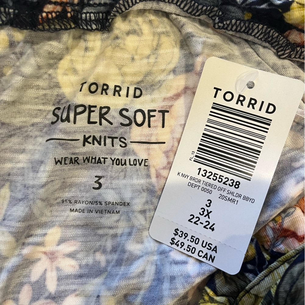 Torrid NWT size 3 navy blue babydoll tank top with multi-colored flowers.